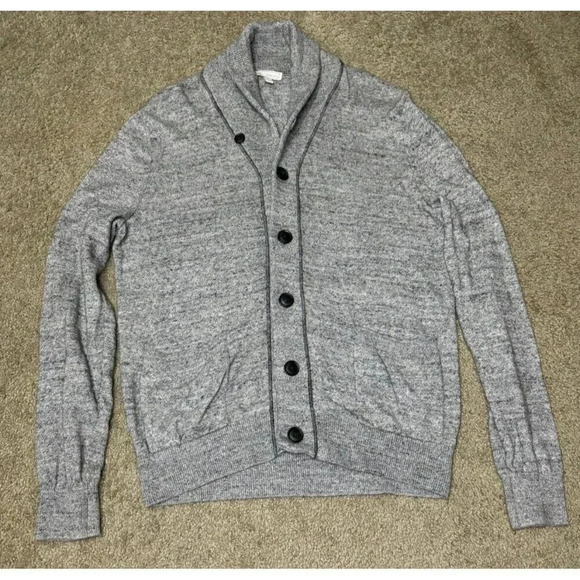 GAP Men's Cardigan Sweater Gray Knitted Cotton LARGE Vneck Casual Grandpa Cotton - Picture 1 of 8